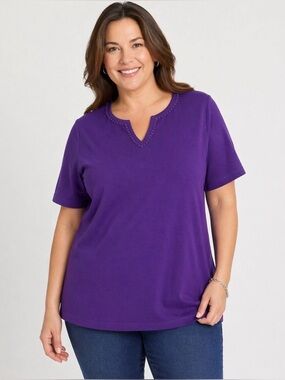 NWT Catherines Suprema Collection Purple V-Neck Top 2X 22/24W